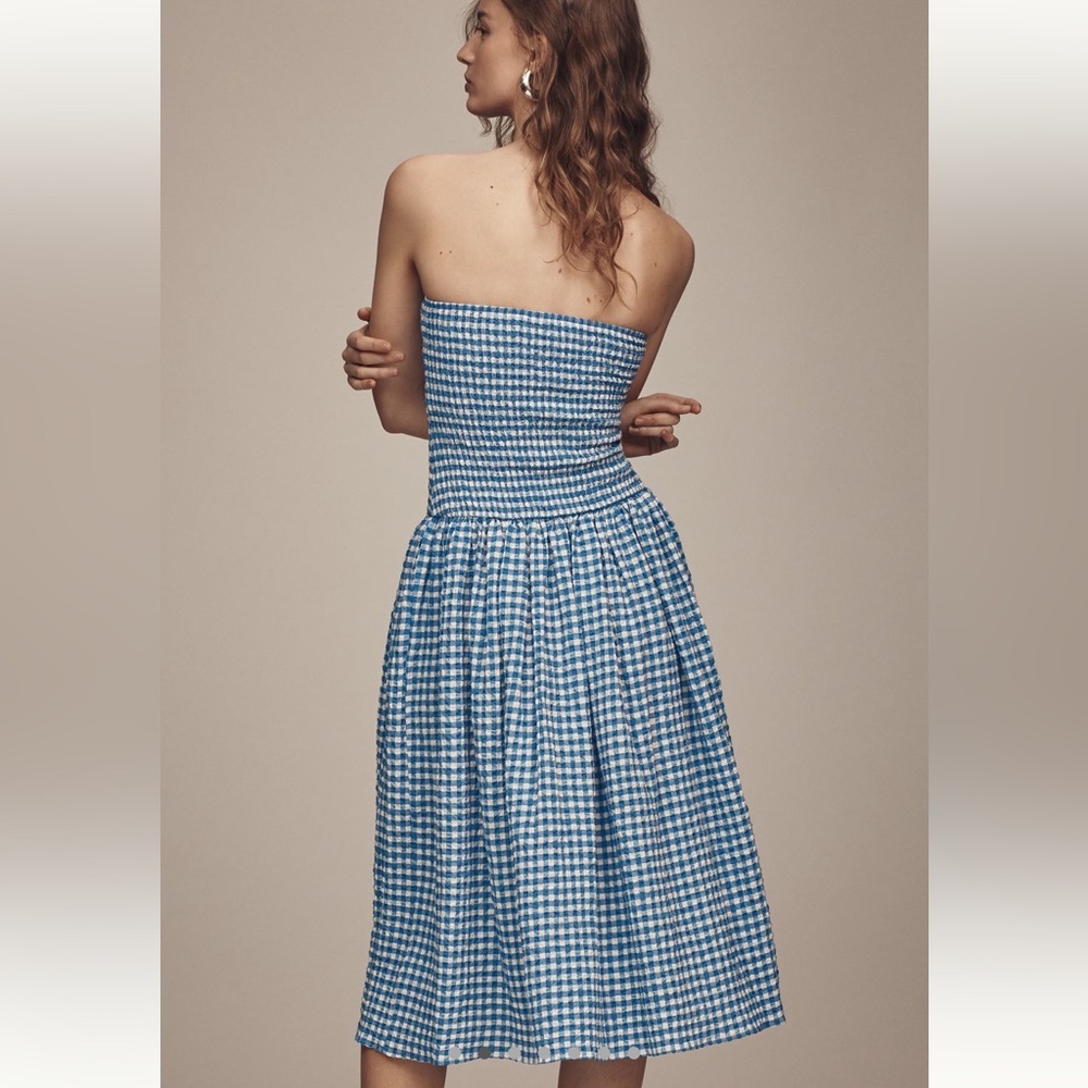 Maeve | Strapless Blue Checkered Dress - Picture 2 of 4